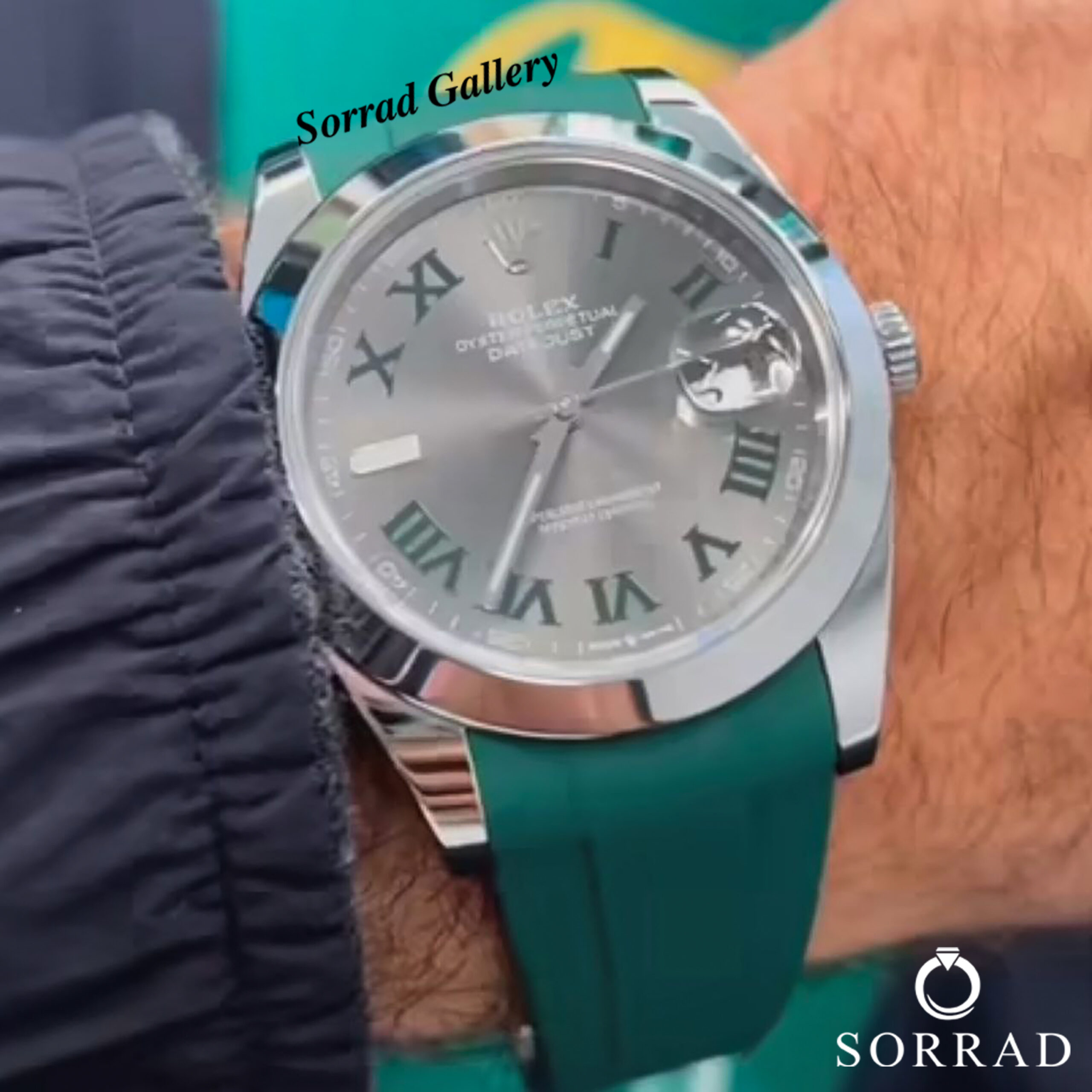 ساعت رولکس مردانه / اتومات بند رابر رنگ سبز صفحه طوسی-سبز