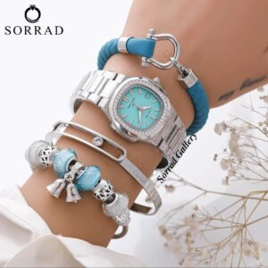 ساعت پتک فیلیپ زنانه / ساده بند استیل رنگ سیلور صفحه دورنگین آبی تیفانی - Image 2