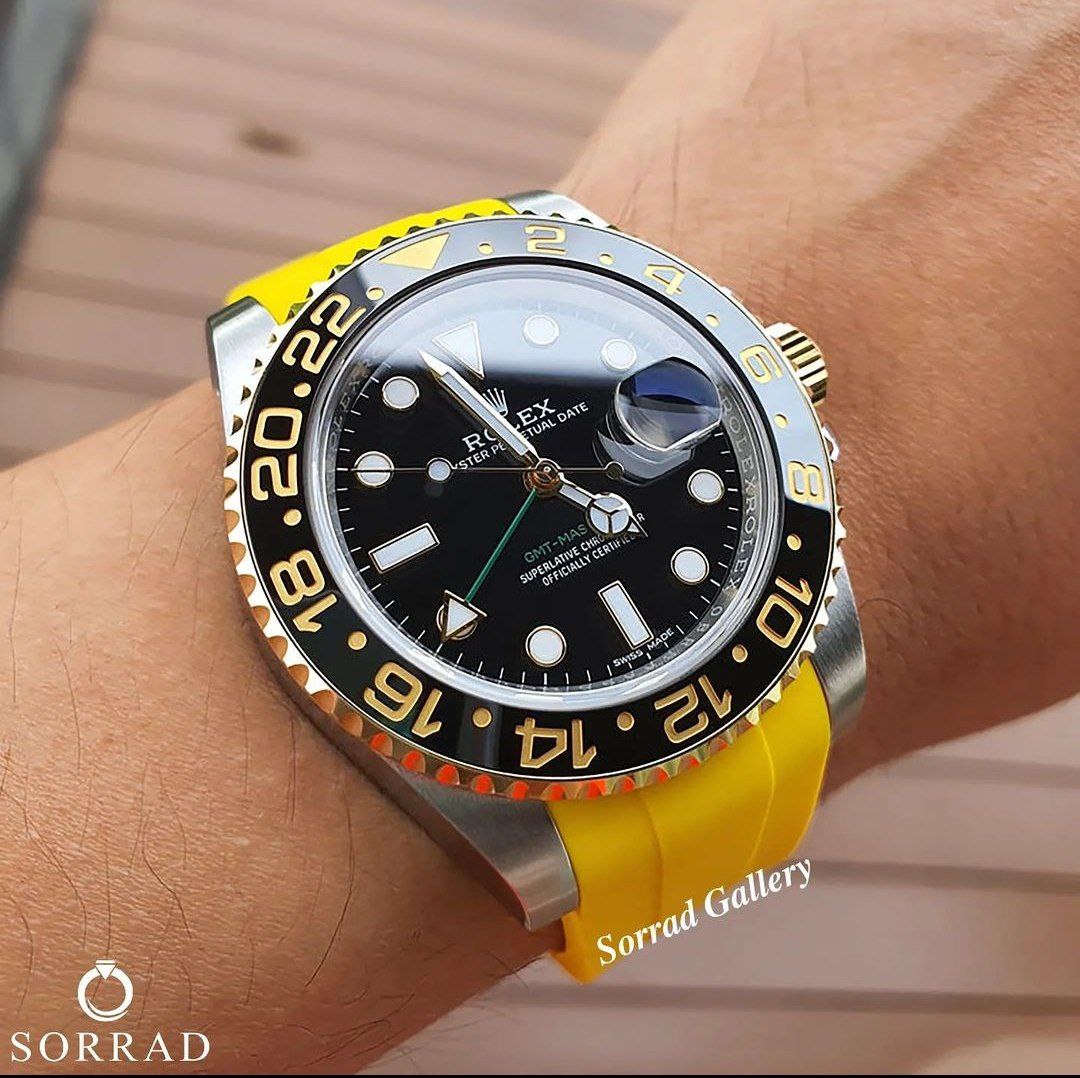 ساعت رولکس مردانه / اتومات بند رابر رنگ زرد صفحه مشکی