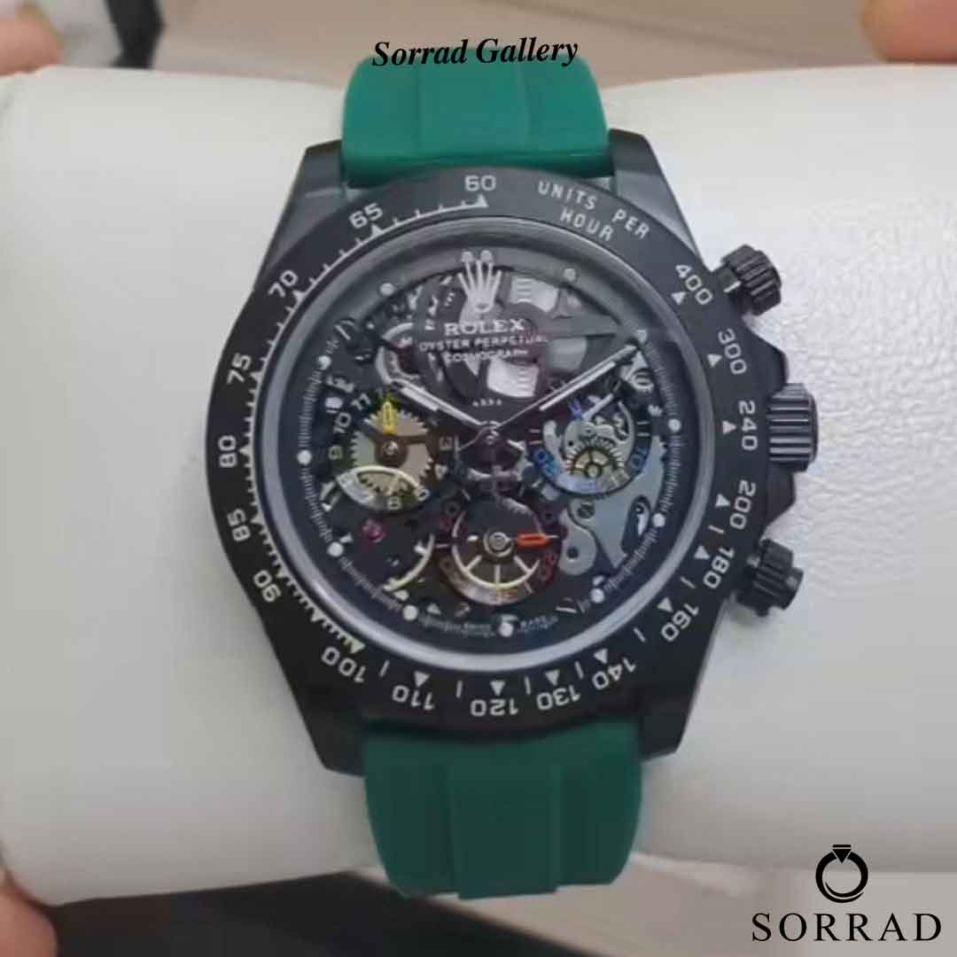 ساعت رولکس مردانه / اتومات بند رابر رنگ سبز صفحه مشکی