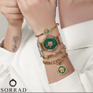 ساعت ورساچه زنانه / ساده بند حصیری استیل رنگ طلایی صفحه سبز-طلایی - Image 2