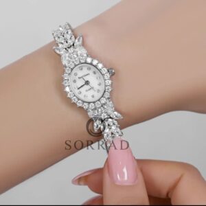 ساعت رویال کرون زنانه / ساده فول نگین بند استیل رنگ سیلور صفحه سفید - Image 2