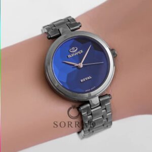 ساعت الگانس زنانه شیشه منشوری / ساده بند استیل رنگ مشکی صفحه سرمه ای - Image 2