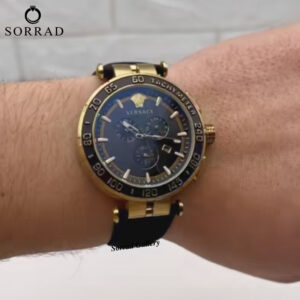 ساعت ورساچه مردانه / کورنوگراف بند رابر رنگ مشکی صفحه مشکی-طلایی - Image 3