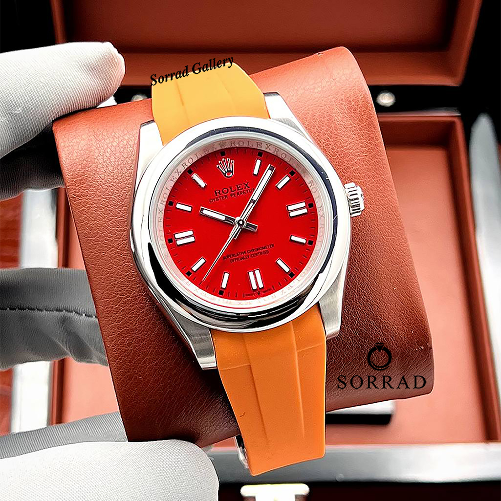ساعت رولکس اویستر پرپچوال اسپرت / اتومات بند رابر رنگ نارنجی صفحه قرمز
