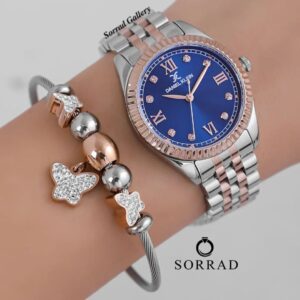 ساعت دنیل کلین زنانه / ساده بند استیل رنگ سیلور-رزگلد صفحه سرمه ای-رزگلد - Image 3