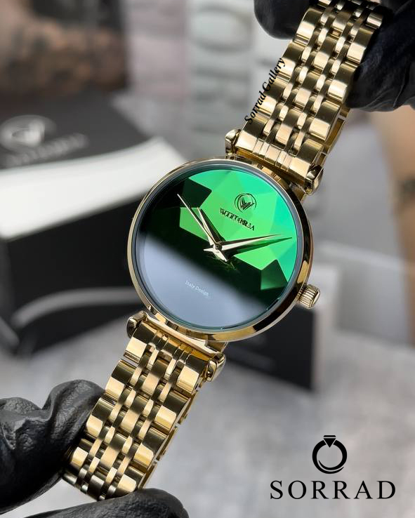 ساعت ویتوریا زنانه / ساده بند استیل رنگ طلایی صفحه الماسی سبز (اورجینال)